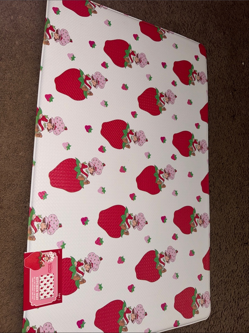 Pink Strawberry Shortcake Pattern Kitchen Mat